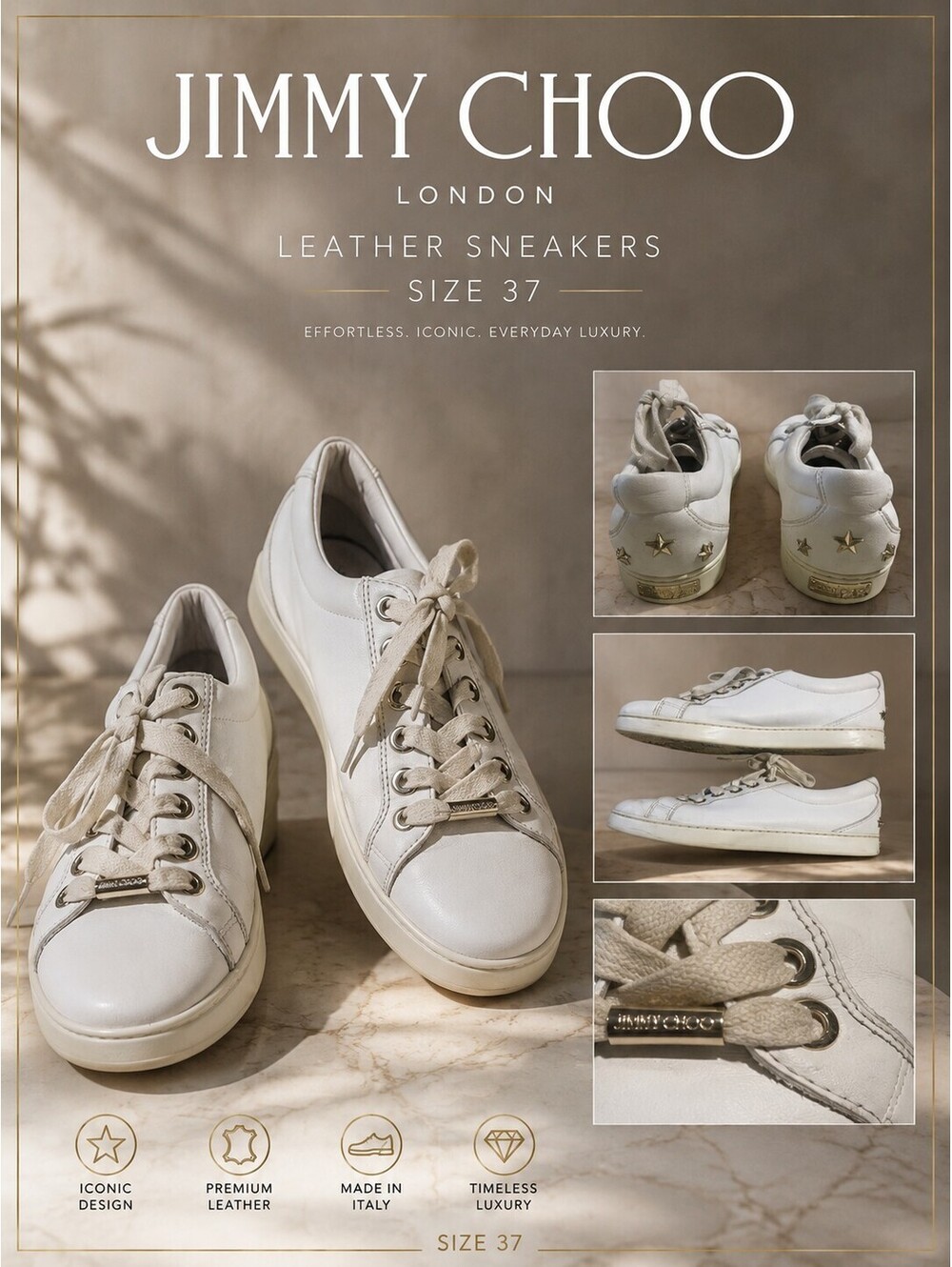 Jimmy Choo Gold Star Sneakers - Size 37